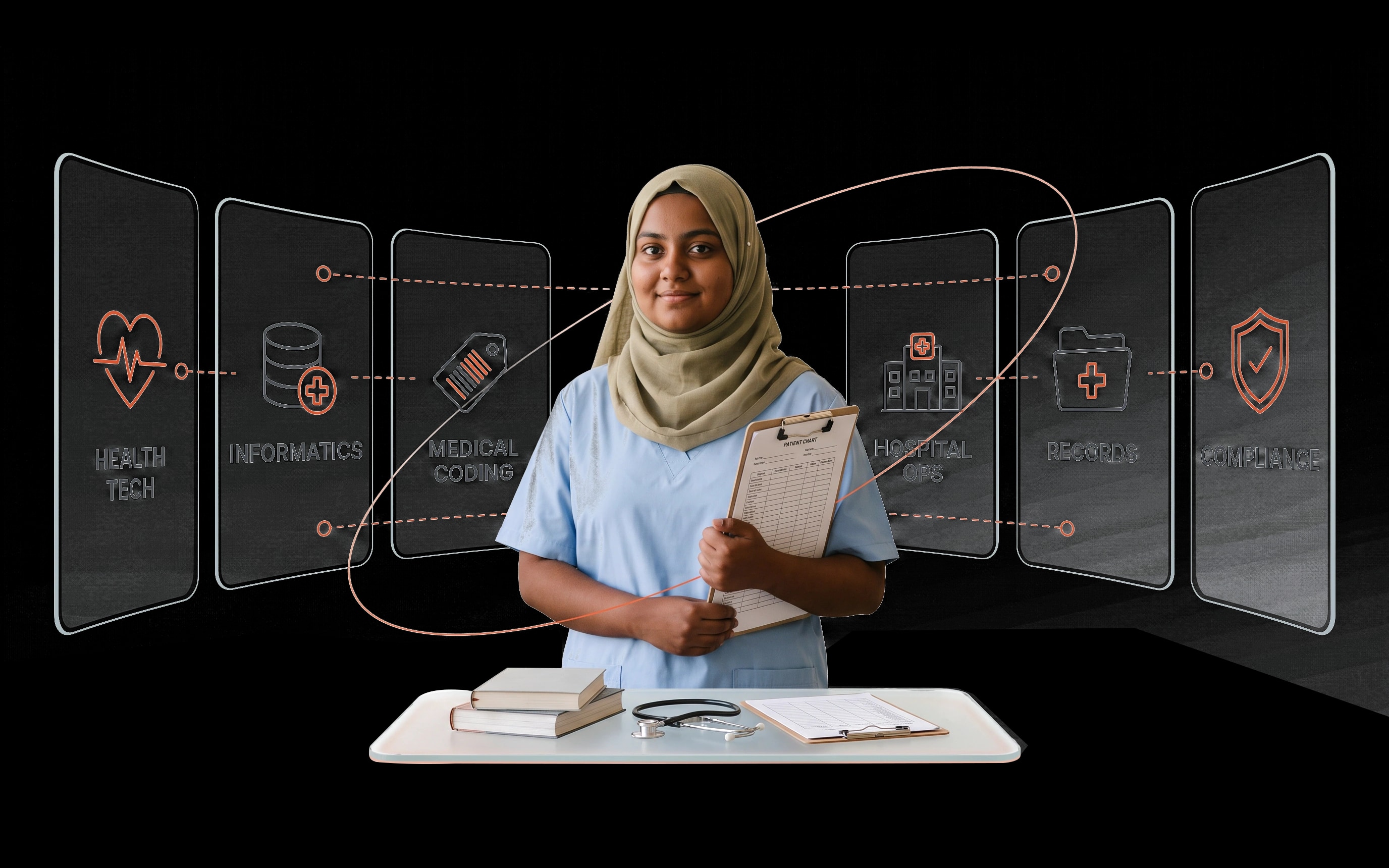 A hospital administrator working with records and scheduling systems